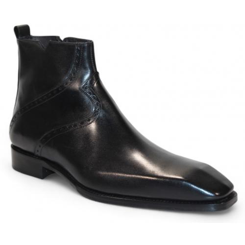 Duca Di Matiste "Pedaso" Black Genuine Italian Calf Leather Ankle Boots.